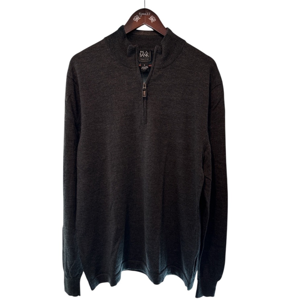 Jos A Bank Traveler Mens Dark Gray 100% Merino Wool 1/4 Zip Sweater XL